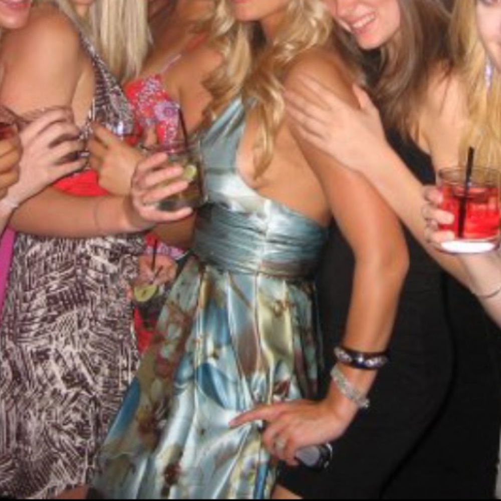 Aqua Floral Halter Cocktail Dress